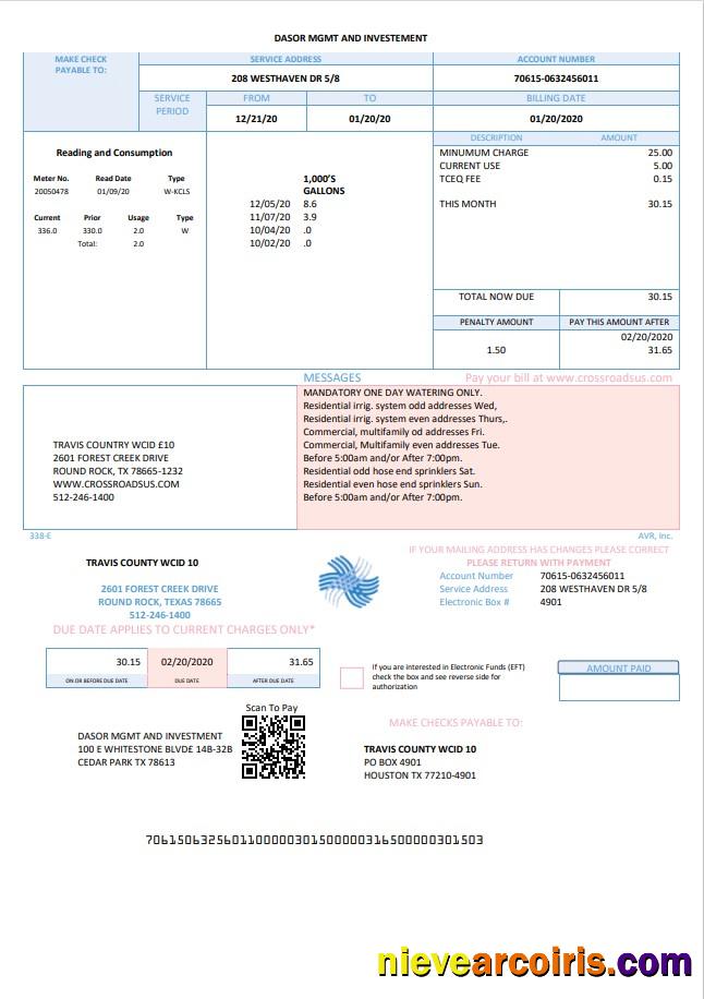USA Texas Dasor Management and Investment utility bill